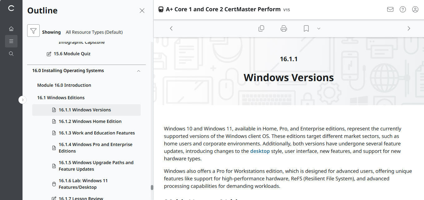 CompTIA A+ Core 1 & 2 CertMaster Perform (V15)