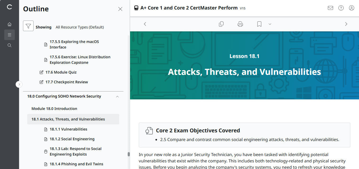 CompTIA A+ Core 1 & 2 CertMaster Perform (V15)