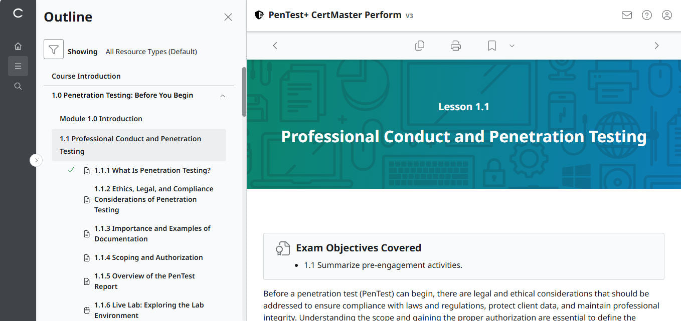CompTIA PenTest+ CertMaster Perform  PT0-003 (V3) (3 Month Access